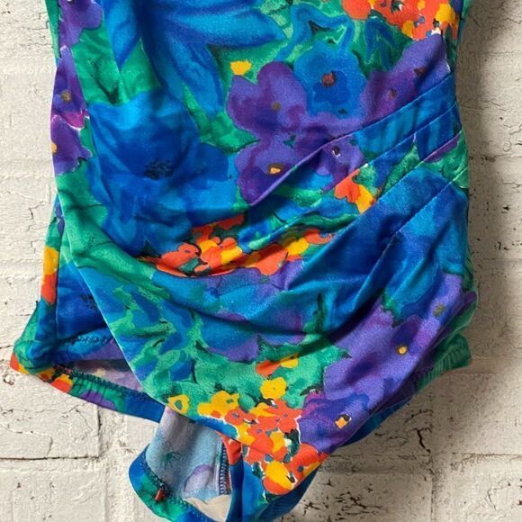 Vintage Roxanne Blue One Piece Tropical Resort Swimsuit Small - Picture 3 of 8